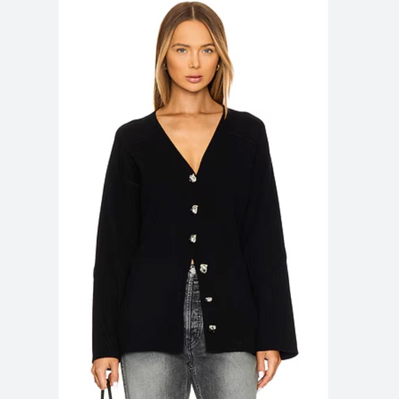 HUDSON WOMENS BLACK LONG SLEEVE RIBBED KNIT CARDIGAN SWEATER BUTTON SZ MEDIUM - Picture 1 of 5